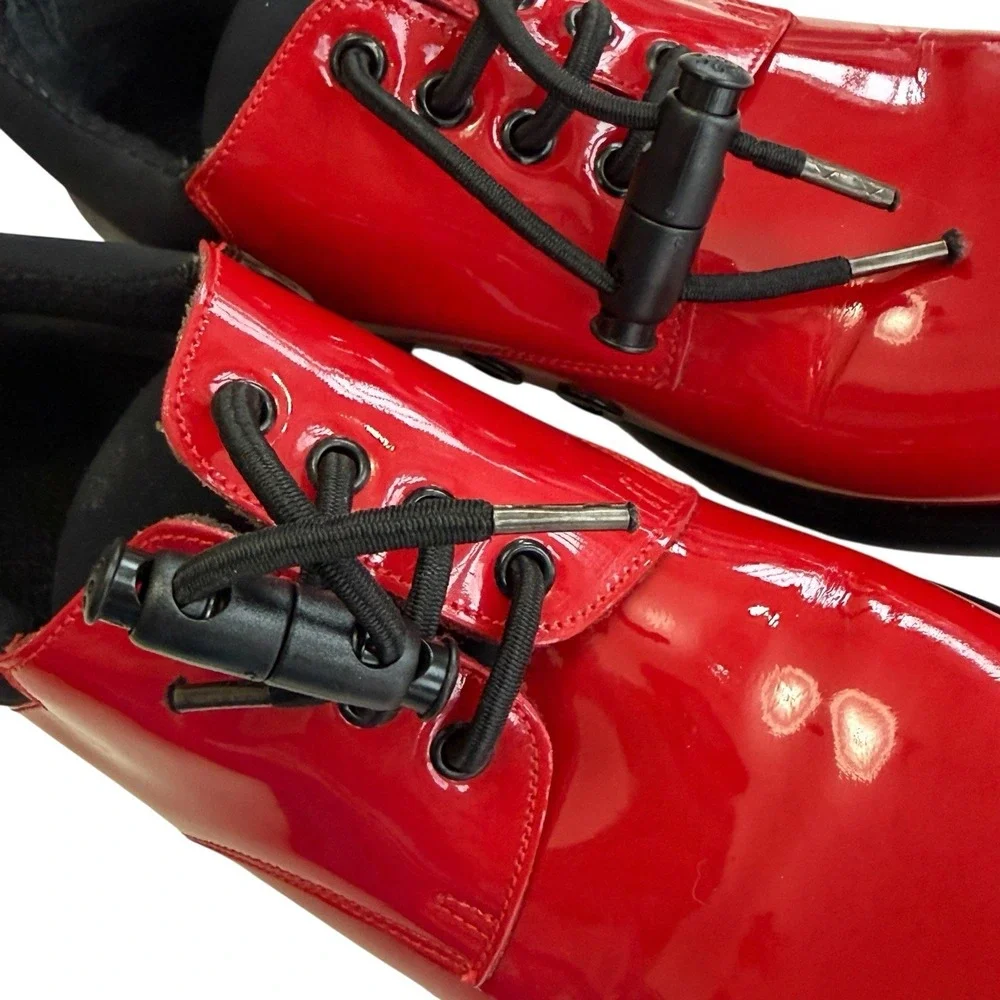 Guess Red Patent Leather Chunky Lug Sole Lace-Up Shoes Club Kid Y2K Women's‎ 8